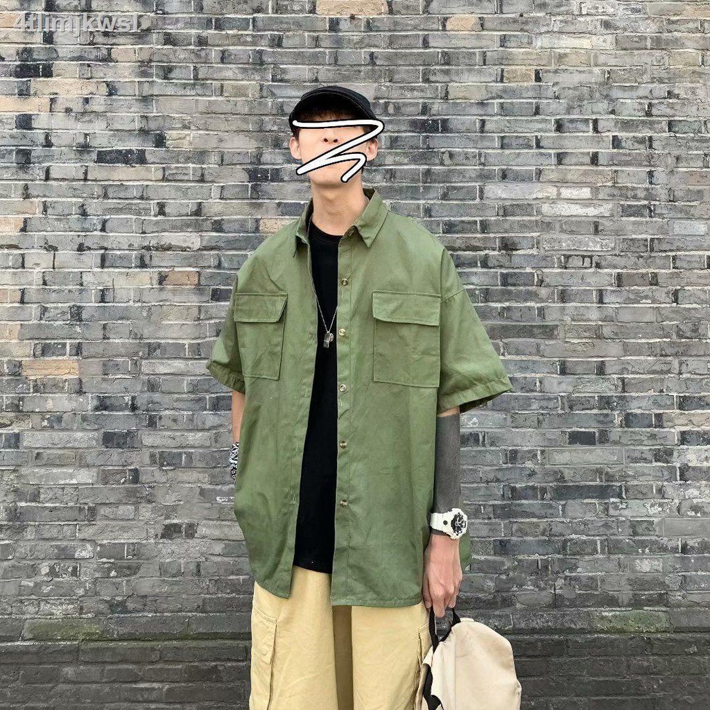 Gaya Hong Kong Ins Kemeja Lengan Pendek Pria Musim Panas Jepang Perkakas Kasual Trendi Merek Longgar Shopee Indonesia