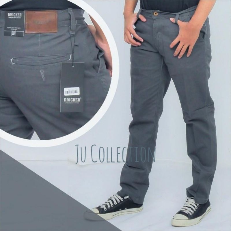 Celana Panjang Pria Chino Katun Twill Premium Original Driker Hitam Krem Abu Size 28 Sampai 38