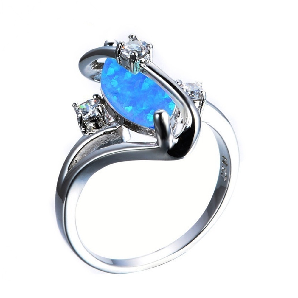 New S-shaped blue ring with zircon inlaid European and American fashion jewelry