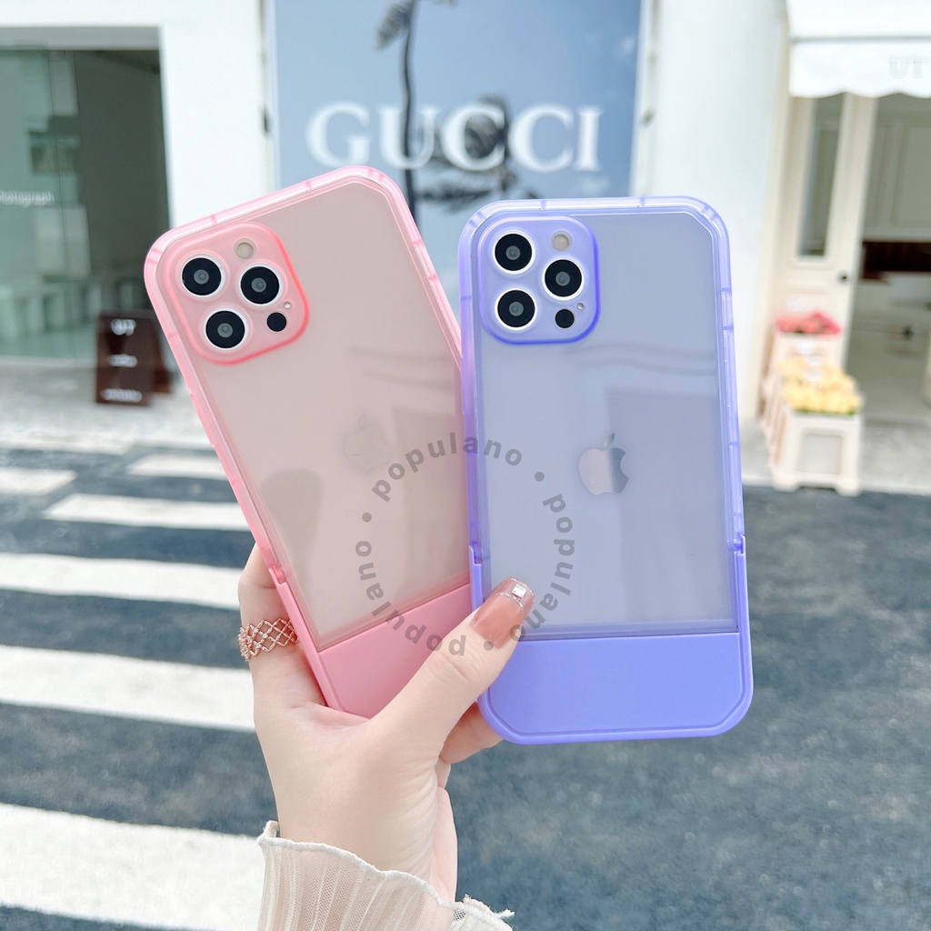 (1) Casing Softcase iPhone Stand Phone Case Soft case TPU Holder Invisible Bangku