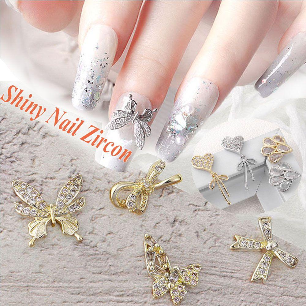 AUGUSTINA Agustin 3D Kuku Kupu-Kupu Berlian Imitasi Clover Butterfly Manicure Bow Mewah Zircon