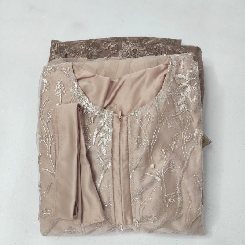 Lapak Solo - ( Ready Jumbo ) Alodia Dress Syari elsire Brokat Tule Mix Maxmara Full Belakang-MOCCA ld100