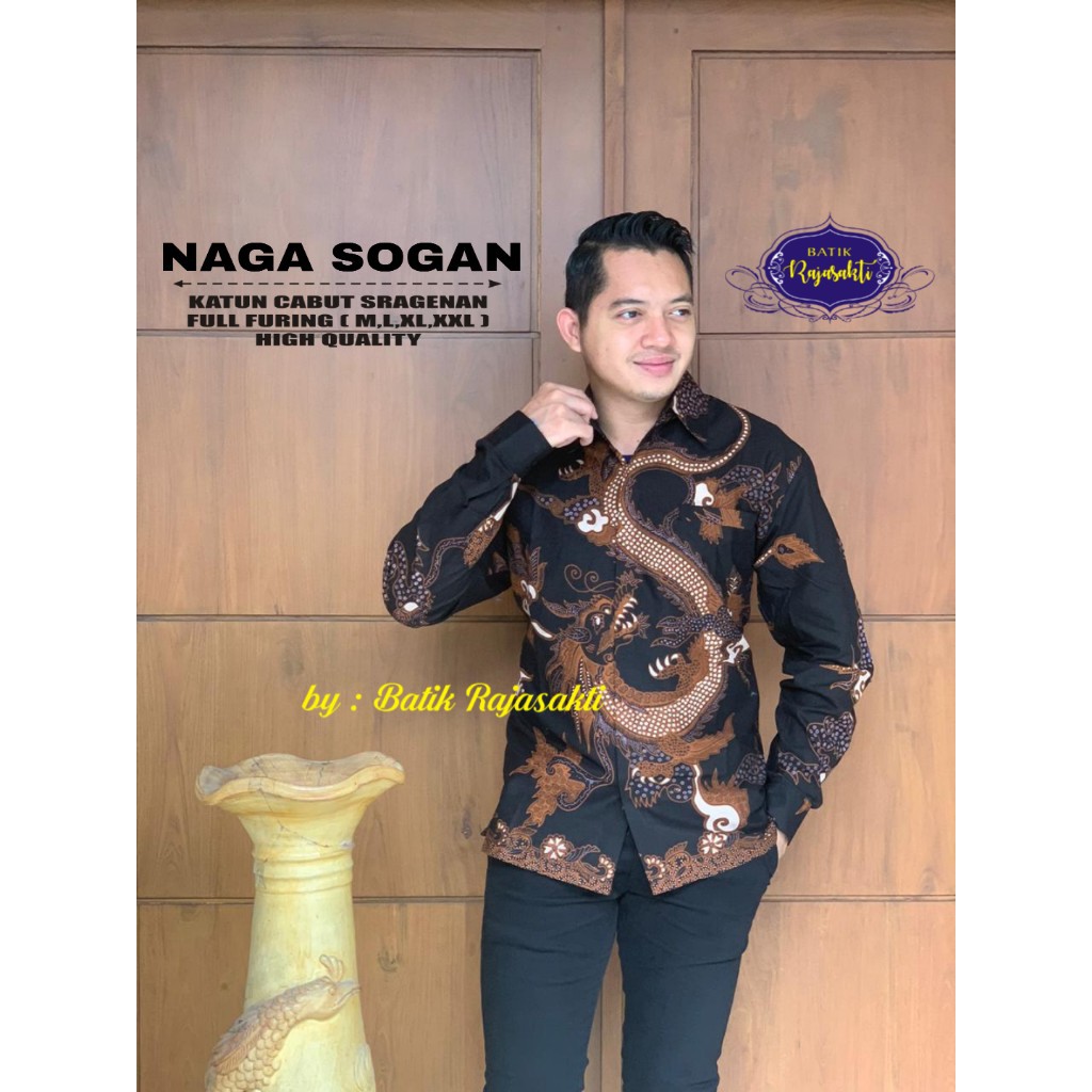 NAGA SOGAN RAJASAKTI KEMEJA BATIK SOLO PRIA LENGAN PANJANG LAPIS FURING ATASAN BATIK PREMIUM MODERN KATUN HALUS BAHUWIRYA  BANAMITRA BANAMITRA PUTIH BANGSAWAN BAYU PUTRA BERLIAN BIRU BHARATAYUDA BIMASENA BIRENDRA BIRU INDAH BRAHMAKERTA BRAHMAKERTA MERAH