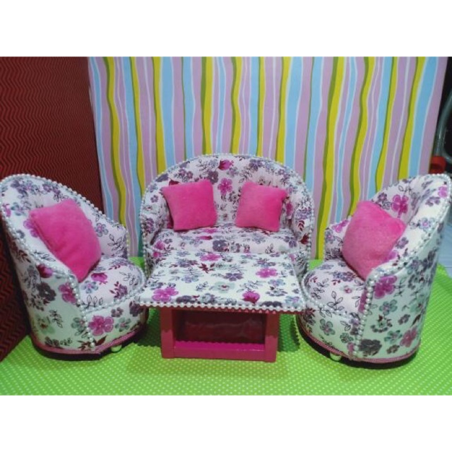 Sofa / kursi barbie 30cm corak bunga