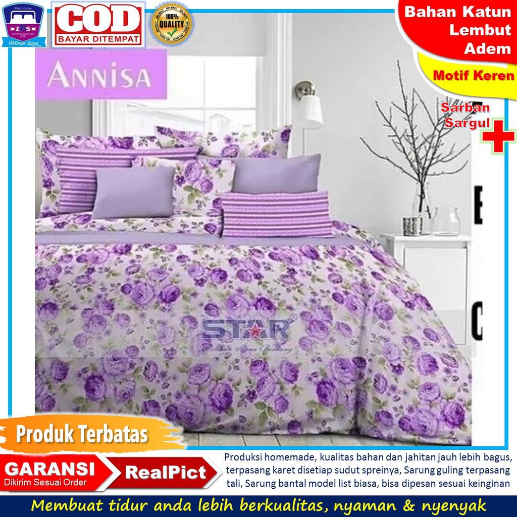 Sprei motif bunga annisa lavender ungu flower
