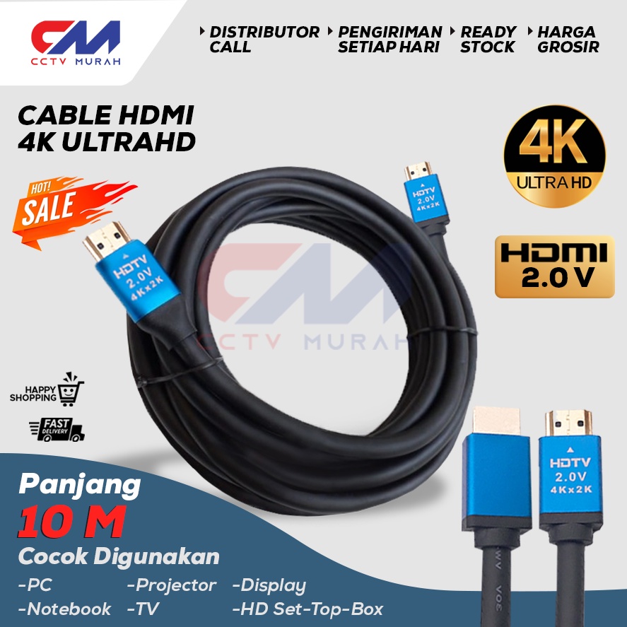 Kabel HDMI V.2.0 4K Gold Plated HD Cable HDMI 10 Meter