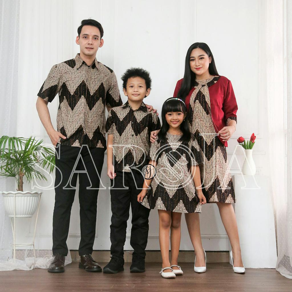 SAROJA | Couple Batik Keluarga Zigizaga | Dress Wanita Kantor Casual | Couple Natal Keluarga | Couple Natal Pasangan | Dress Natal Jumbo | Baju Natal Couple Keluarga Ayah Ibu Anak