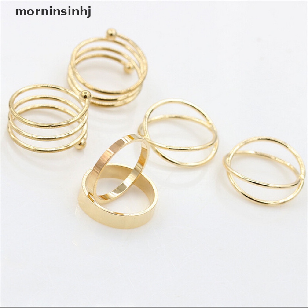 Mornin 6pcs / Set Cincin Buku Jari Aneka Bentuk Bahan Alloy Gaya Punk Untuk Wanita