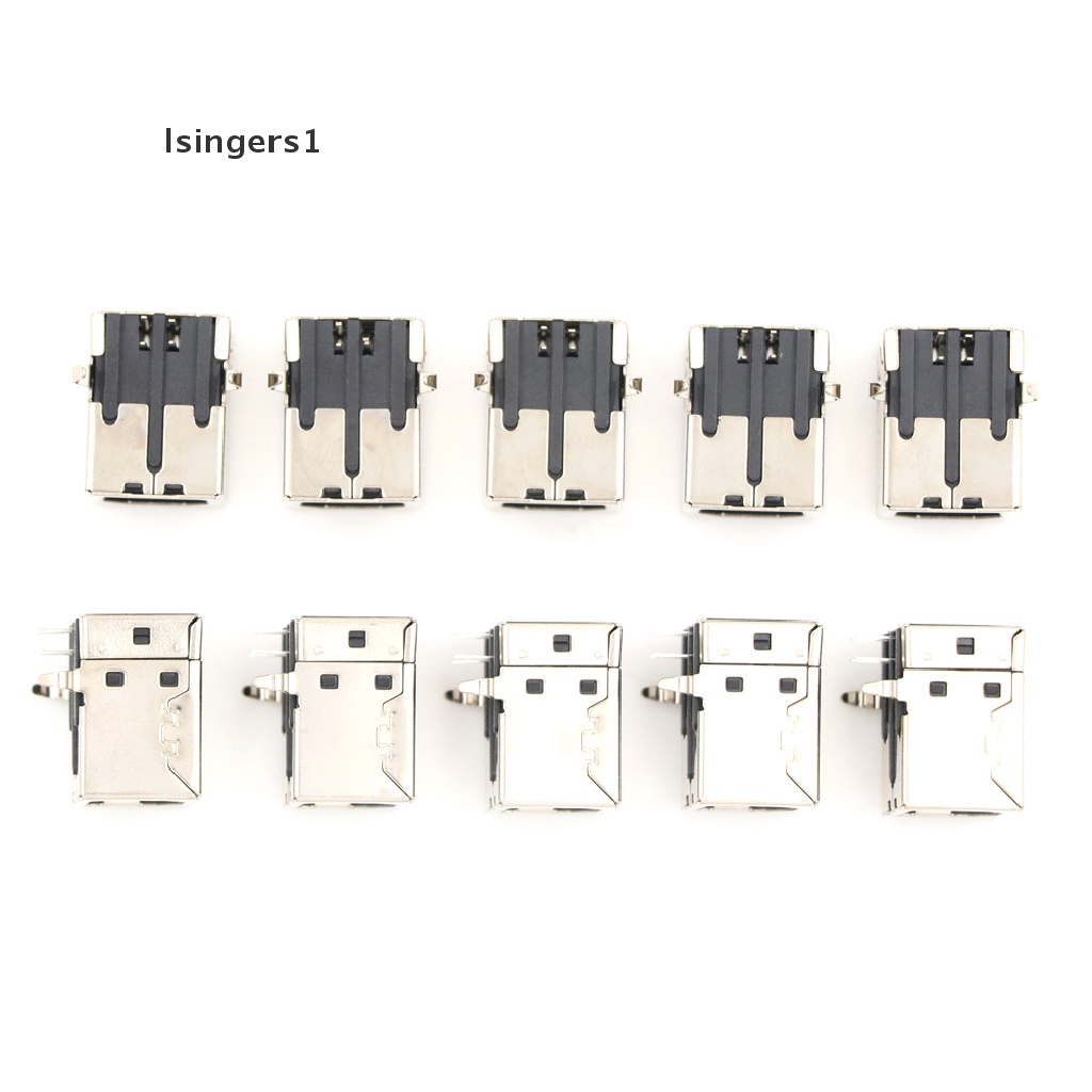 (lsingers1) 10pcs Soket Jack DIP PCB USB Female Tipe-B Port 4-Pin Sudut Kanan AD