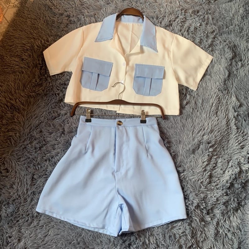 BEFAST - ZEC OOTD Setelan Wanita HAZEL / Set Cordeline / Setelan Wanita Crop / Set Banyak Warna / Setelan Wanita Tangan Pendek Celana Pendek / Set Celana Pendek / Set Baju Tangan Pendek / Setelan Wanita Santai / Setelan Model Korea / Set Korea