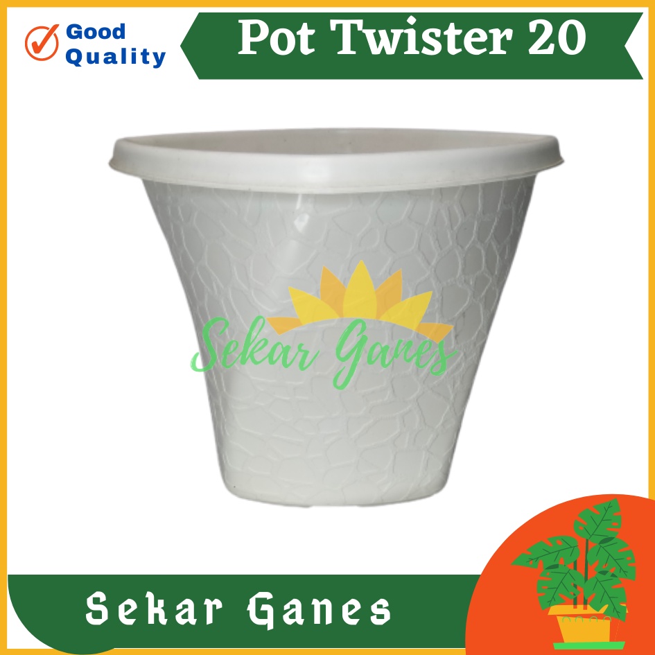 Ori BJP POT TWISTER 20 CM PUTIH KOTAK POT PERSEGI 20CM POT BUNGA KAKTUS SANSIVERA