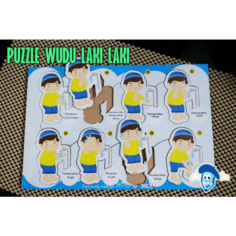 Mainan Puzzle Wudhu Laki-laki - Puzzle Kayu - Mainan Edukatif - Tata Cara Wudhu - Ape Keagamaan