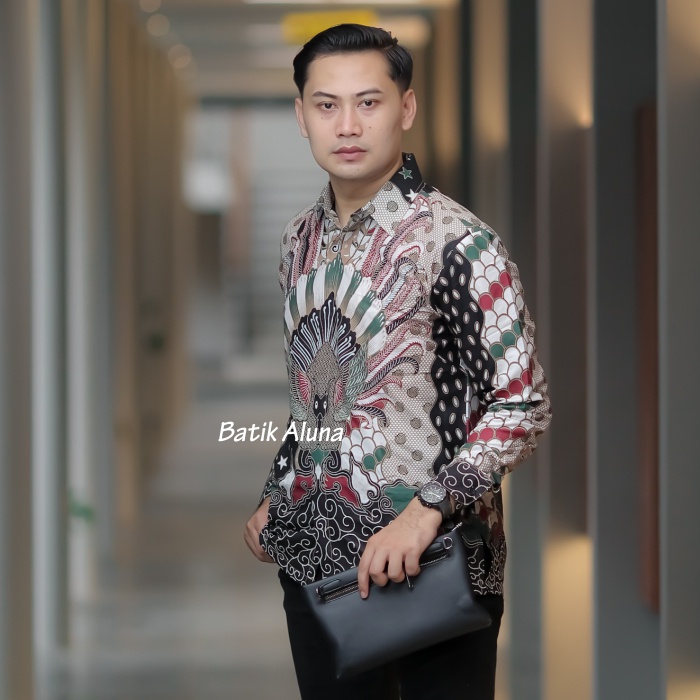 Kemeja Batik Pria Lengan Panjang Premium Modern Ori Full Furing Hem Baju batik Pria Lengan Panjang Solo Pake Puring Oringinal Reguler FASHION BATIK ALUNA Bahan Halus Tebal Kombinasi Kondangan