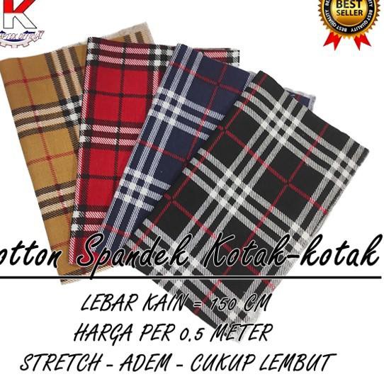 【project】 Bahan Kain Cotton Spandek Printing Motif Kotak kotak (Harga per 0.5 Meter)
