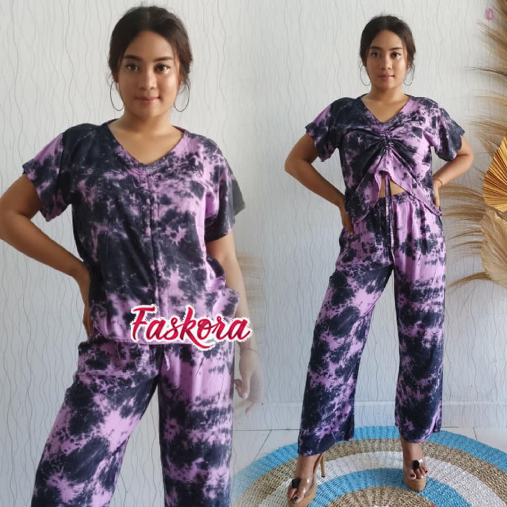 Setelan Rayon Jumbo ld 110 Sexy / Setelan Tie dye Bali Jumbo / One Set Tie dye Lengan Pendek Karet