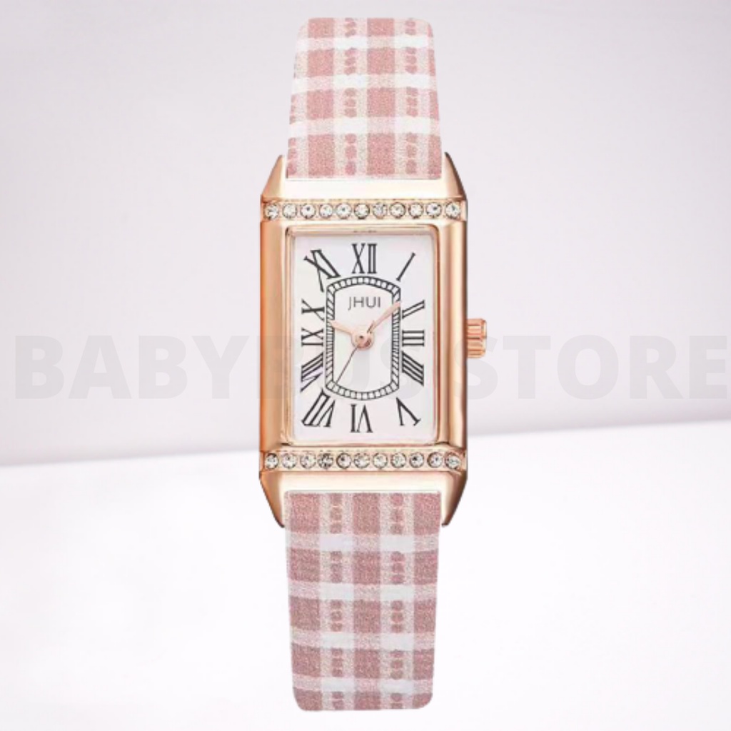 BBS J033 Jam Tangan Wanita Analog Quartz Bahan Kulit Bentuk Persegi Panjang Fashion Korea Import Murah