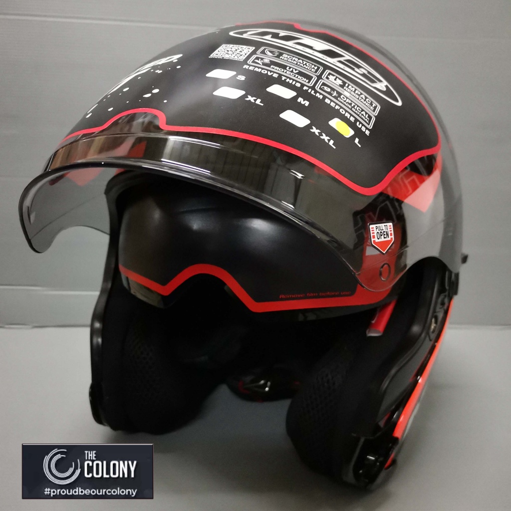 HELM HALF FACE NJS KAIROZ MOTIF DOUBLE VISOR FURION BLACK ORANGE-2