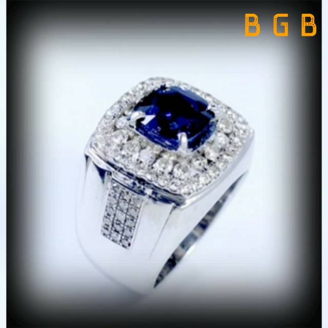 ASLI Cincin Pria Blue Sapphire