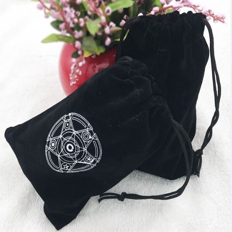 Pouch Kartu Tarot Beludru Motif / Kantong Kartu Tarot Hitam Logo Magic Circle (18*12cm)