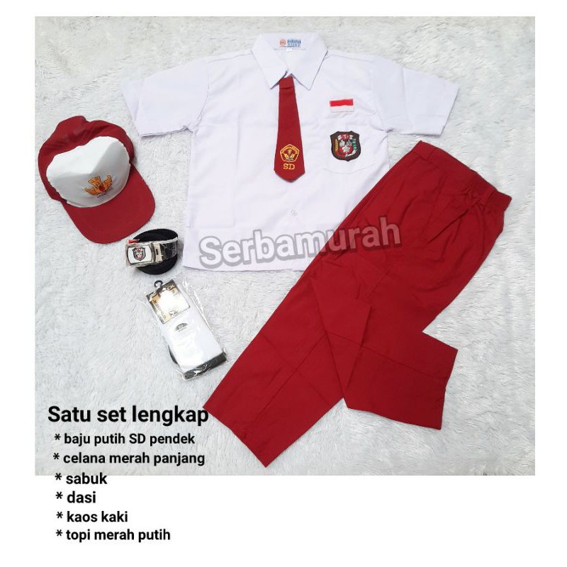 Setelan seragam sekolah sd baju pendek celana panjang set lengkap