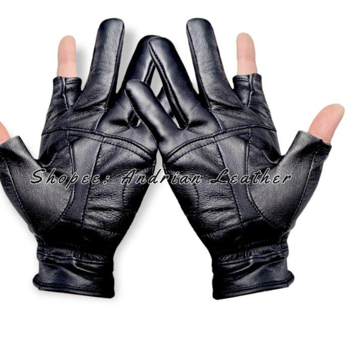 Terbaik Sarung Tangan Motor Kulit Asli Jari Bolong Gloves Half Finger