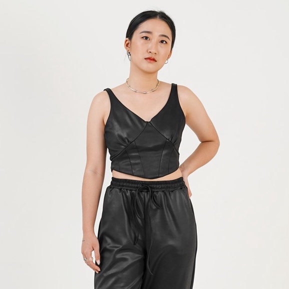 Tanktop Halter Faux Leather