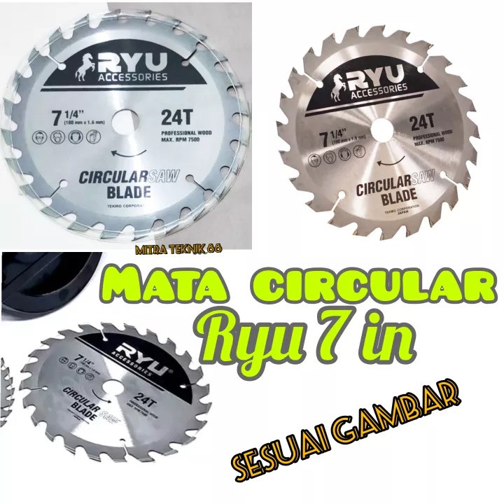 Ryu Circular Saw Blade 7-1/4 Inch 24T Mata Gerinda Potong Kayu