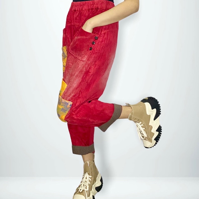 Red Curduroy Patch Pants