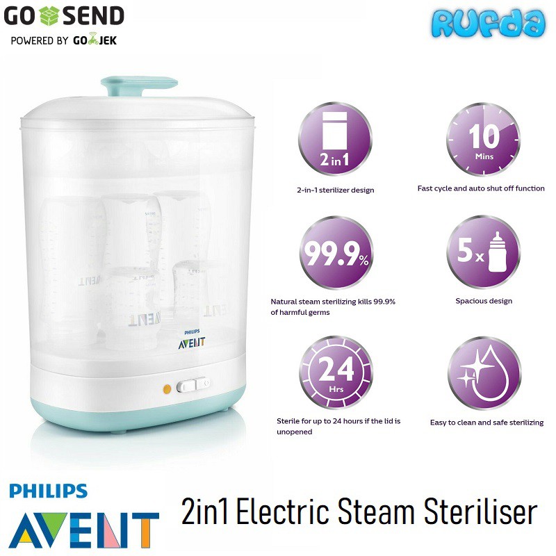 Philips AVENT 2in1 Electric Steam Steriliser Desain Slim Proses Cepat