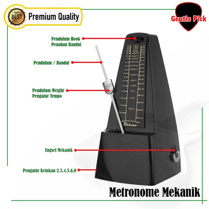 Metronome Mekanik / Mechanical Metronome Gitar Piano Tanpa Baterai