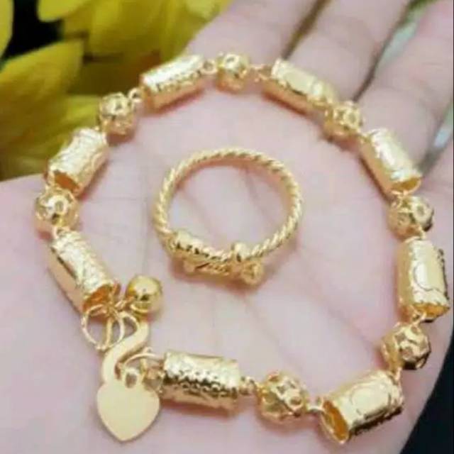 Gelang cincin bola batang besar lapis emas 24k 4105kj