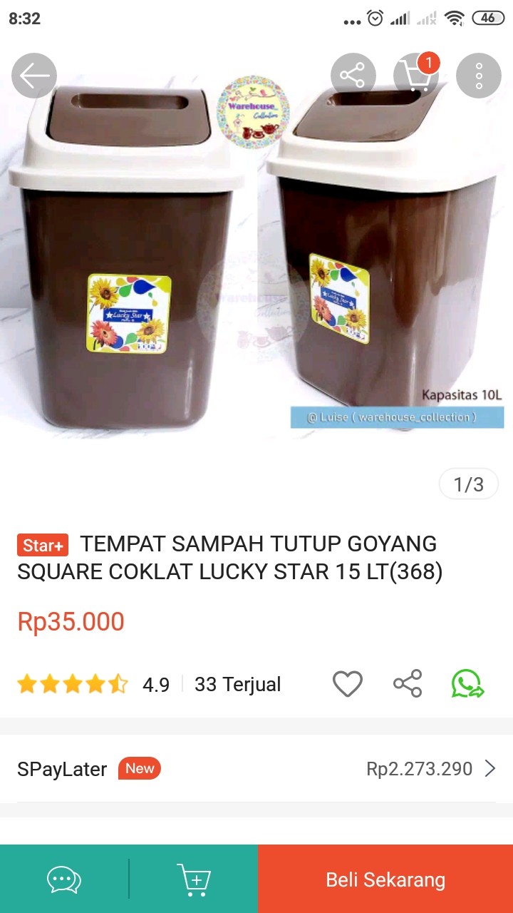 Tempat Sampah Tutup Goyang Square Coklat Lucky Star 15 Lt(368)