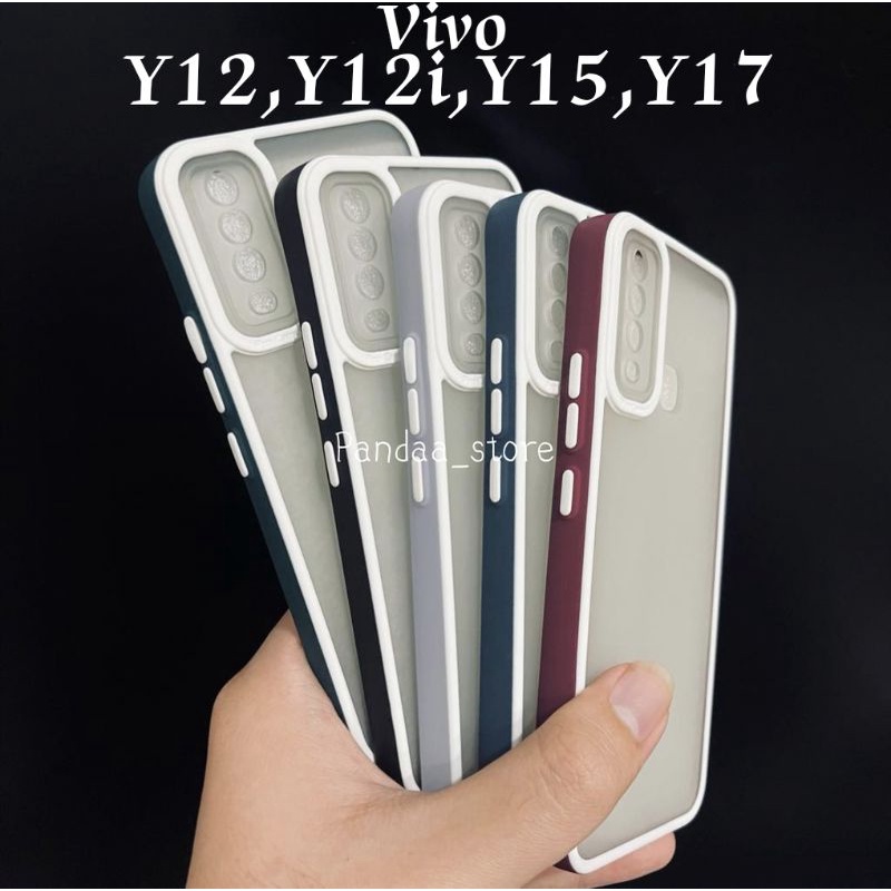 Pro Hybird Vivo Y12, Y12i, Y15, Y17 Softcase Halus dan Elegan / Pinggiran Garis Putih Keren (Pandas)