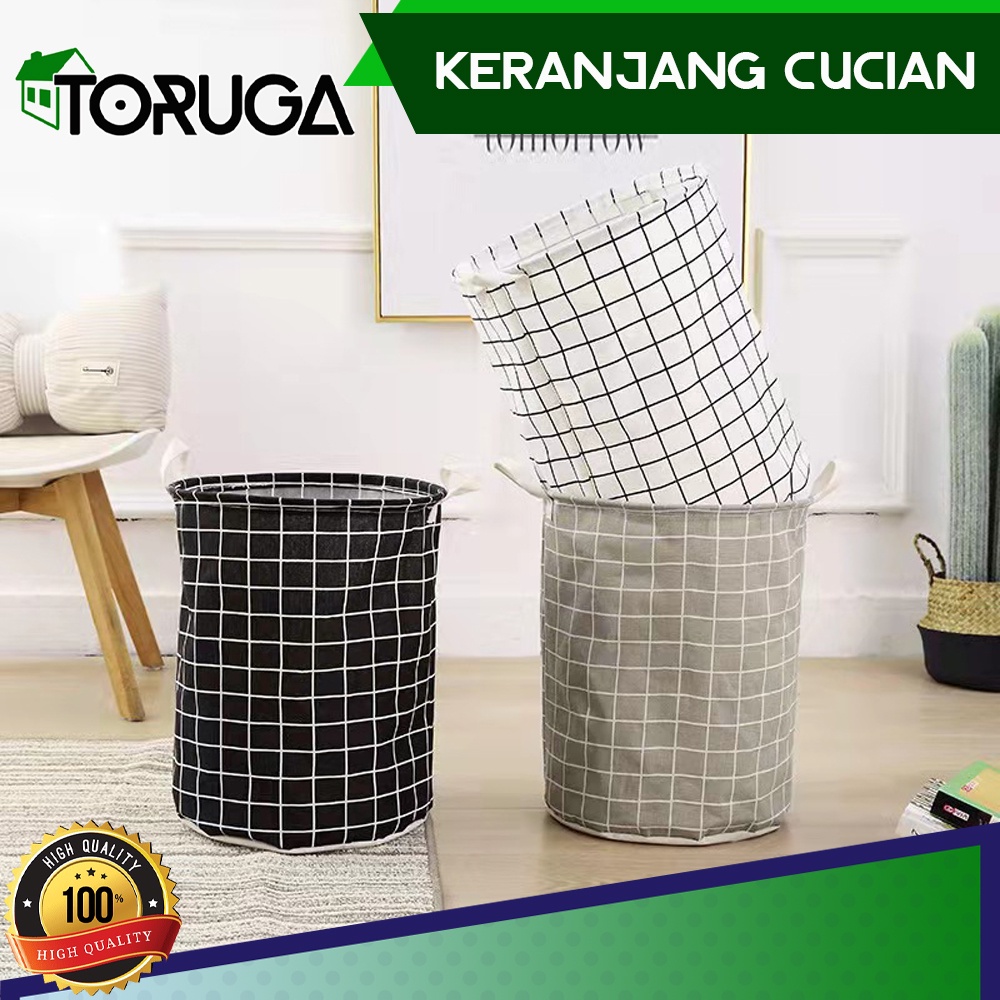 Laundry Bag Keranjang Cucian Baju Tempat Pakaian Kotor Motif Kanvas Besar 45x41Cm