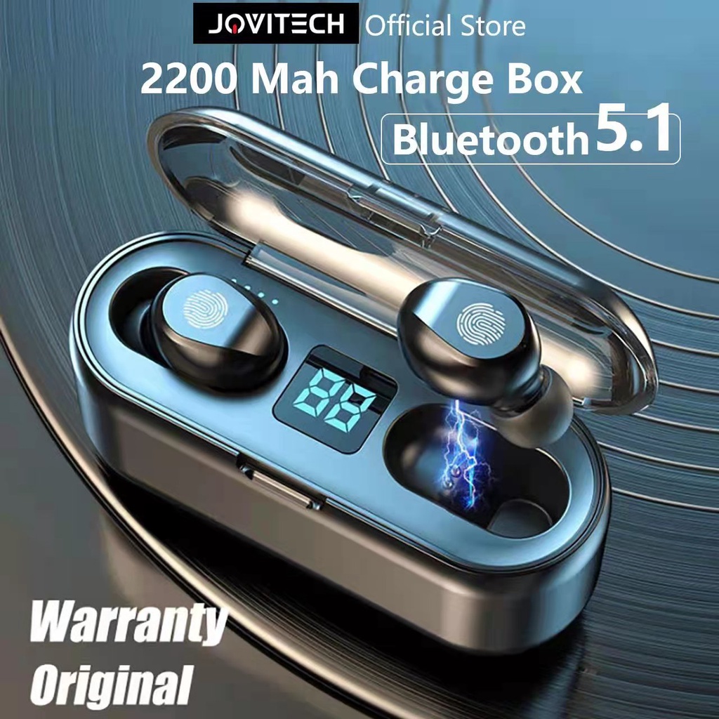 【COD】【Free gift】Jovitech TWS F9-5/F9-8  Bluetooth Headset Wireless Earphone Earpods Nirkabel dengan Mikrofon Touch Control Powerbank 2000Mah