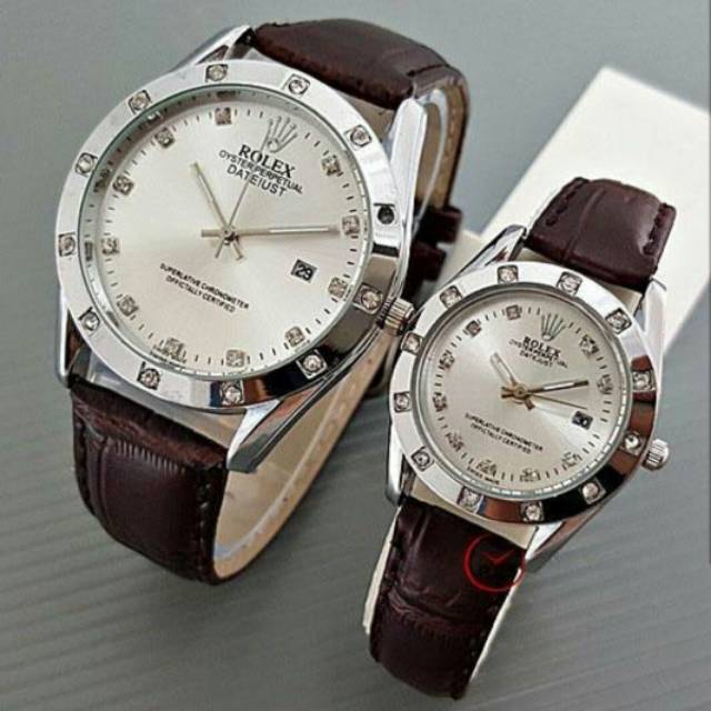 Jam tangan Rolex couple tali kulit