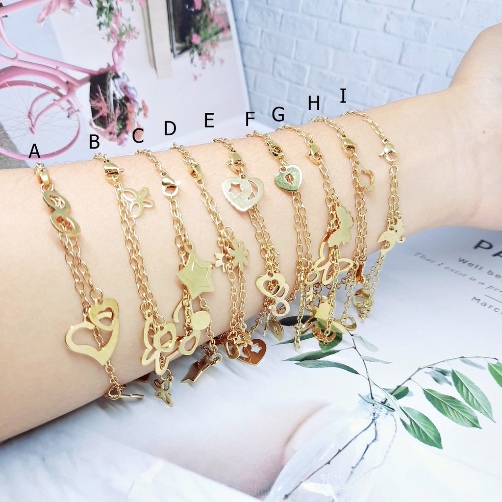 Gelang Titanium Tangan Besar Kaki Kupu Flower Gold - BB624