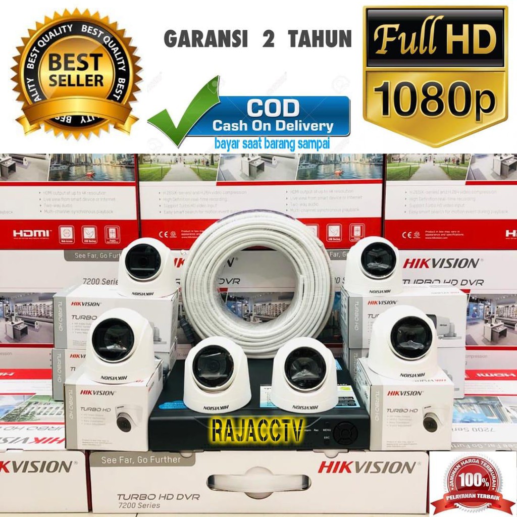 PAKET CCTV HIKVISION 6 CHANNEL 6 KAMERA TURBO HD 2MP 1080P KOMPLIT TINGGAL PASANG BOSKU