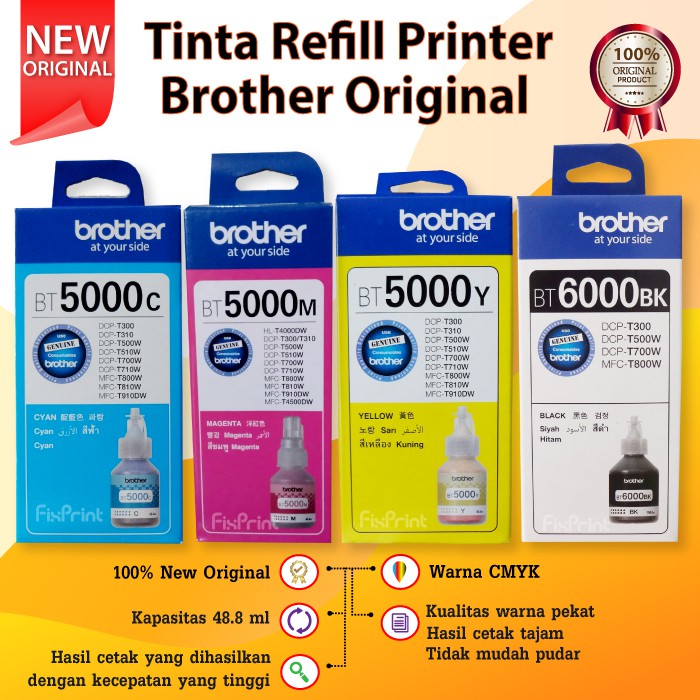 Tinta Refill Botol Brother Original BT6000BK BT5000C Printer T300 T500W T700W T800W