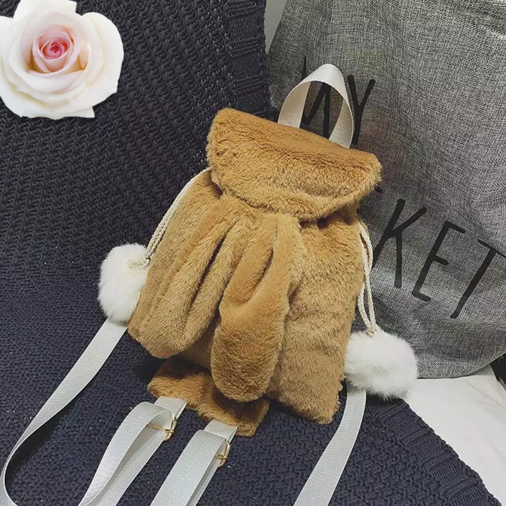 TAS BACKPACK BULU BONEKA LUCU MODEL KELINCI SERUT