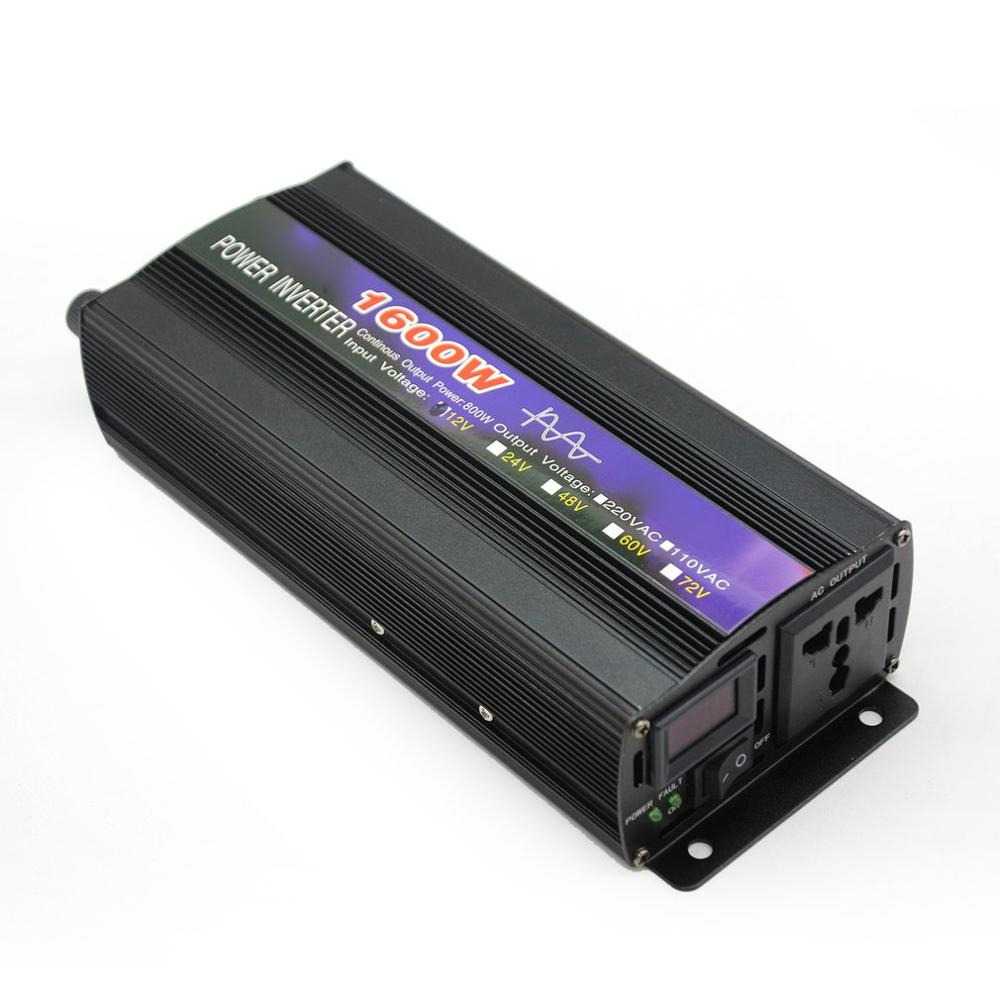 Pure Sine Wave Car Power Inverter DC 12 to AC 220V 1600W Perangkat Digital Cooling System Shutdown Otomatis