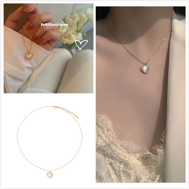 Kalung Liontin Cinta Fashion Korea Ins Opal | Kalung Rantai Klavikula Wanita Wanita