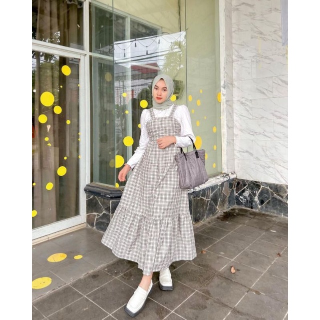 YOORA OVERALL TARTAN DRESS / KOREAN DRESS