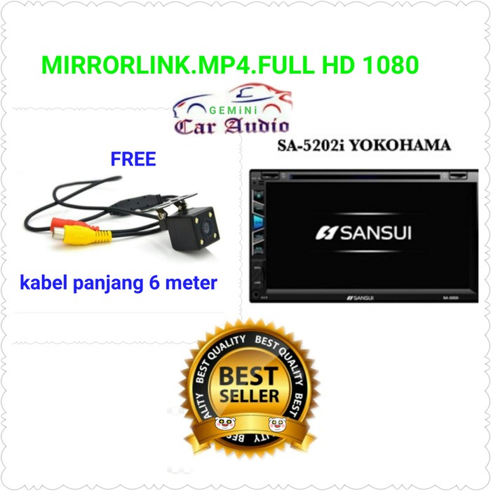DOUBLE DIN HEAD UNIT TV MOBIL SANSUI SA 5202i MIRRORLINK