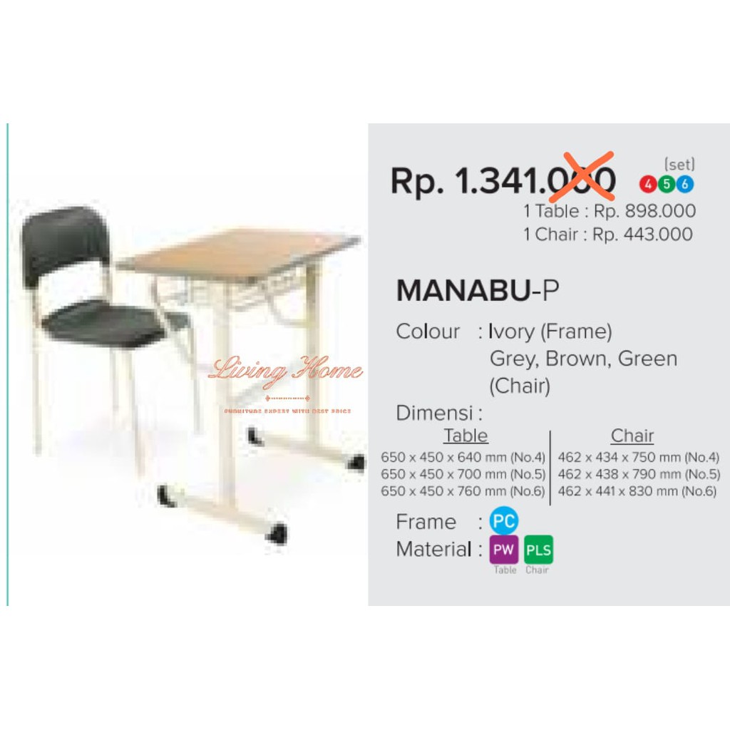 Kursi Lipat Chitose Manabu-P School Table Chair Bangku Susun Meja Belajar Sekolah Seminar Kuliah