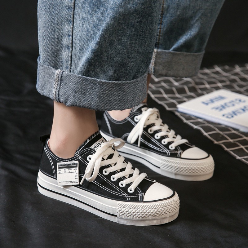 AVANCEID 1939 Sepatu Sneakers Wanita Canvas Kerja Sekolah Hitam Import