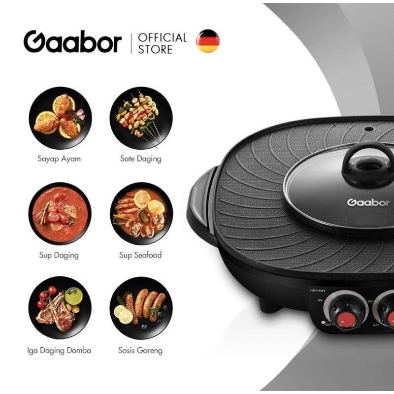 Gaabor GH-M13A Electric BBQ &amp; Hotpot 2in1 Panci Shabu/Panggang Grill dan Shabu Steamboat 2 in 1 Pengaturan Dual