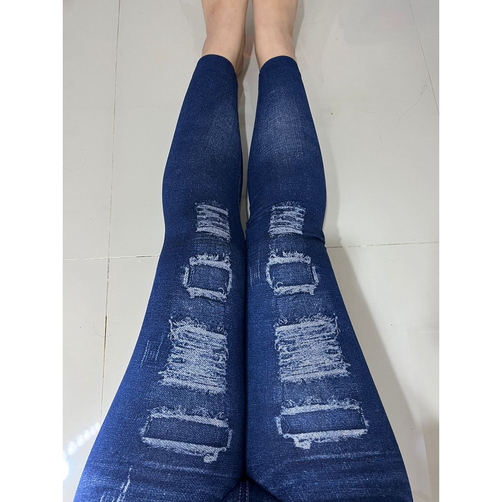 Legging Jeans Import Highwaist Wanita 7/8 Panjang Jumbo