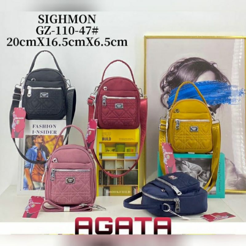 Tas Ori Wanita Sighmon Kanvas Bordir 2in1 Tenteng Selempang SGH110-47 3Sleting