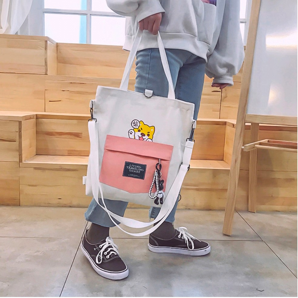 Should Bag - Tas Tote Bag Wanita Resleting Terbaru 2021 Aesthetic Kekinian Motif Carakter LIVING DOG Korea Style Multifungsi